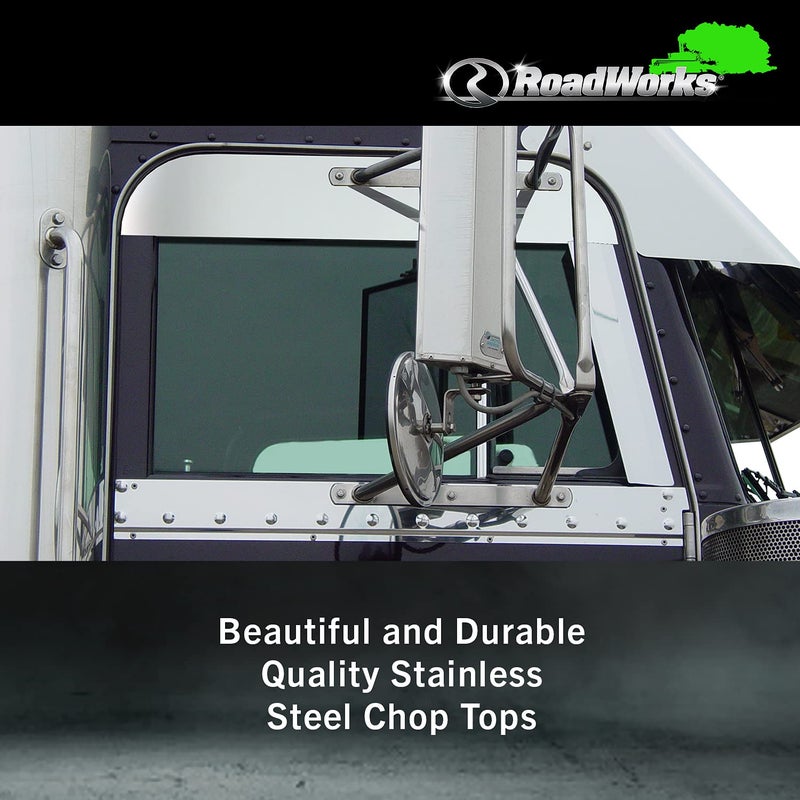 RoadWorks | Stainless Steel 5" Chop Tops for Peterbilt Cab Windows 1973-2004, Polished Finish | 30436 - Image 3
